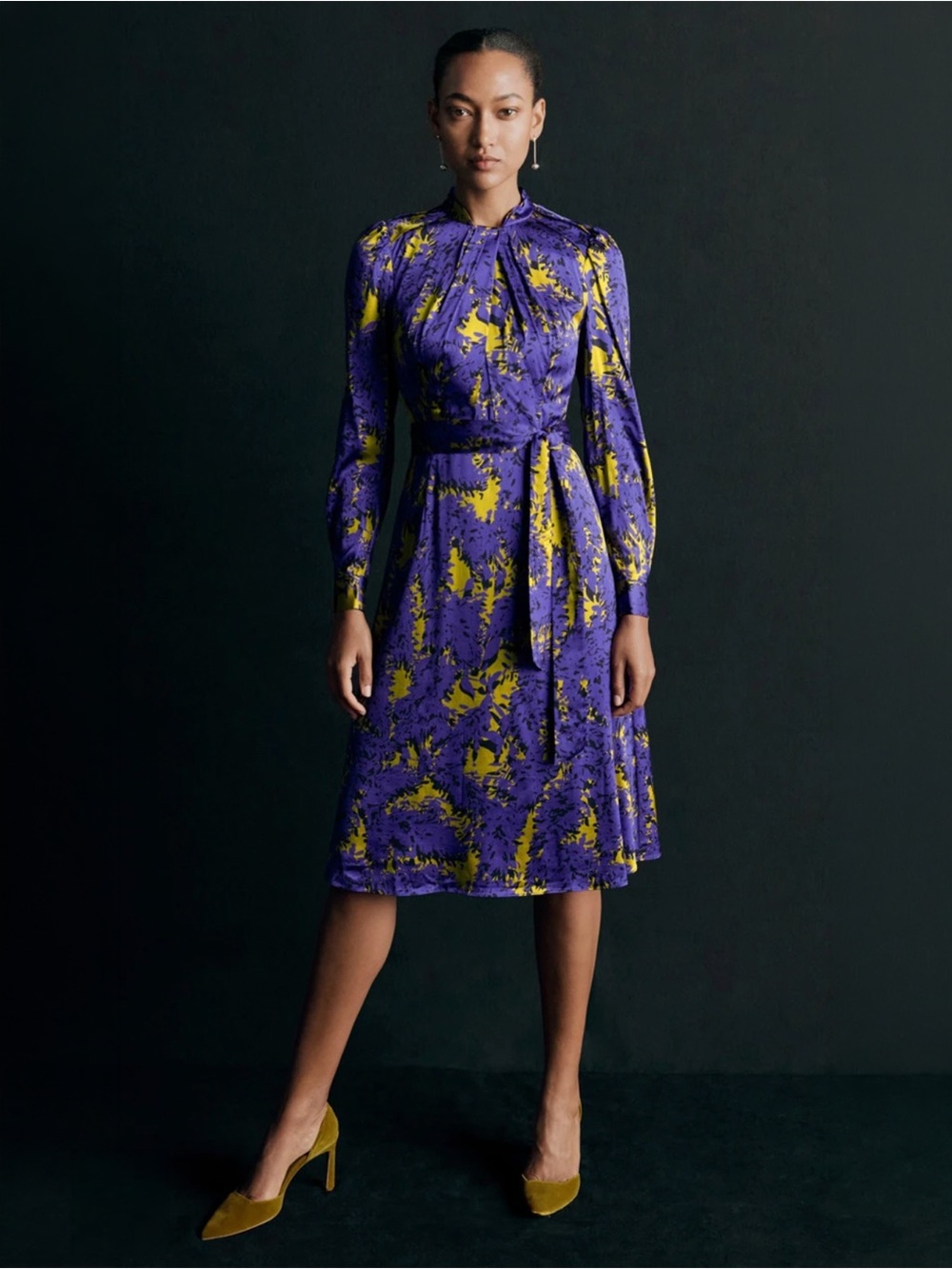 The Fold London - Haslemere Dress Dark Violet And Chartreuse Satin